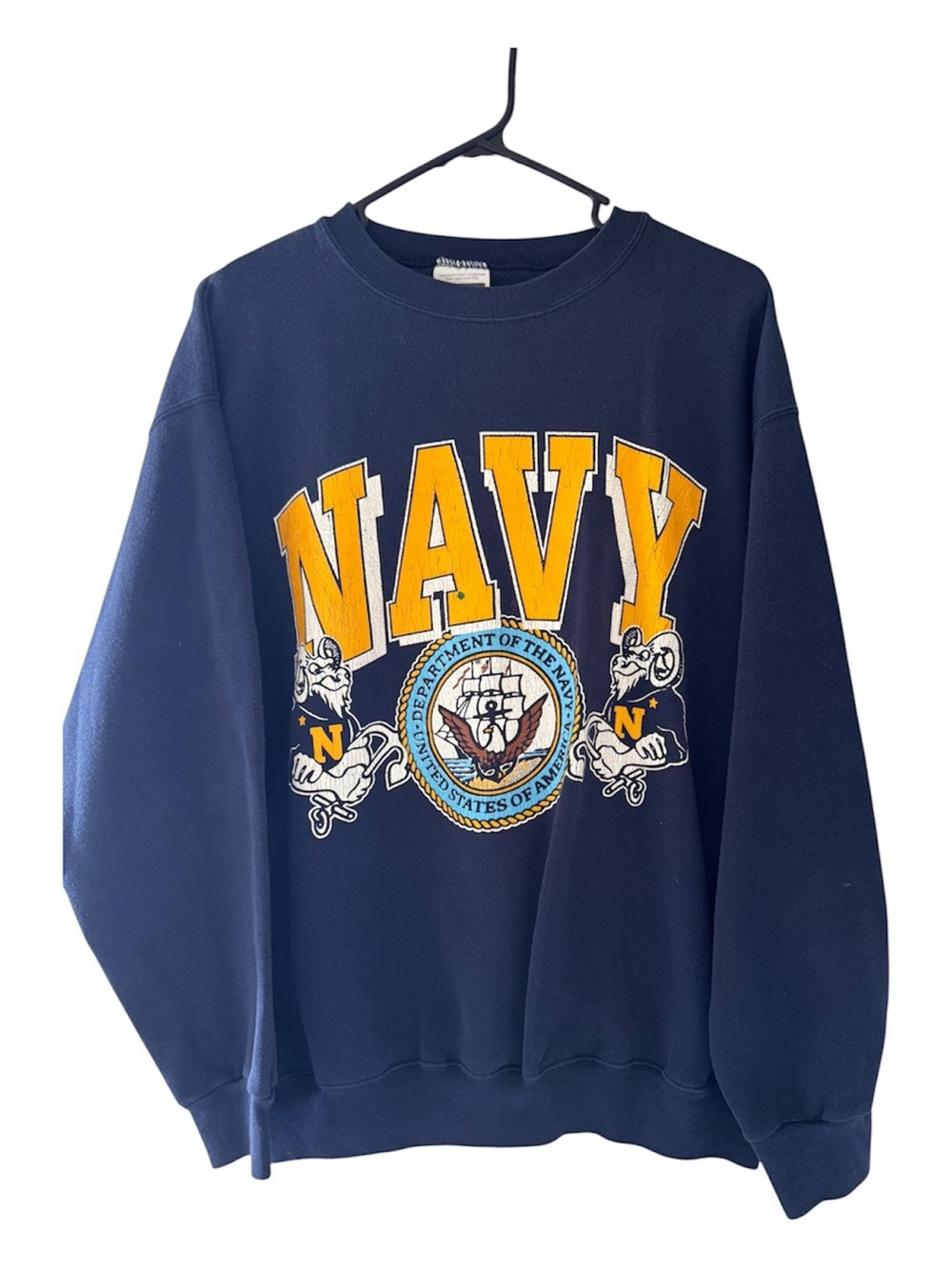 Vintage 90s Tultex US Navy Crewneck Military Gorpcore Blue Sweatshirt Large